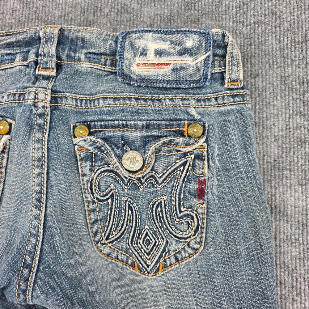 MEK Denim Easter Island Medium Wash Bootcut Jeans Blue Low Rise 27x32 Distressed - Picture 11 of 11